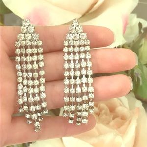 Vintage silver tone rhinestone chandelier earrings